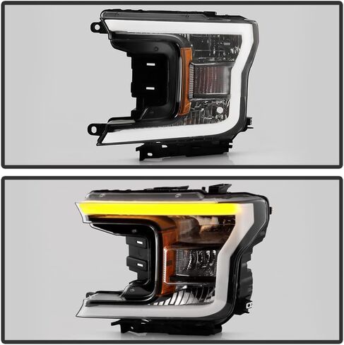 ACANII - لـ [طراز الهالوجين] 2018-2020 Ford F150 Pickup أنبوب LED أسود مفاتيح إشارة المصابيح الأمامية المصابيح الأمامية يسار + يمين in Saudi Arabia