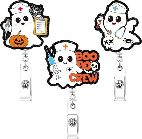 3 Pcs St. Patrick's Day Lucky Glitter Clover Shamrock Retractable Badge Reel,Nurse Badge Reels,Cute Funny Badge Reels,Glitter ID Badge Holder with Alligator Clip for Nurse Doctor Teacher Student in Kuwait