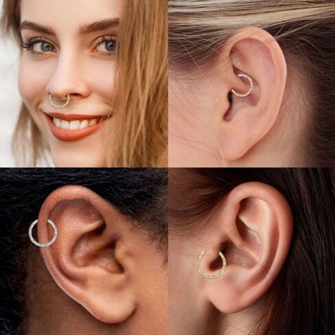 GAGABODY Daith Jewelry Septum Clicker 16 Gauge Earrings Nose Hoops Surgical Steel Hinged Nose Rings Cartlidge Earring Hoop Helix Tragus Rook Piercing in Kuwait