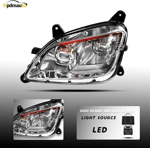Fit for 2011-2023 Peterbilt 579 587 Class 8 Truck LED Headlight Headlamp Chrome Housing Assembly Replacement Left (Chrome, Pair) in Kuwait