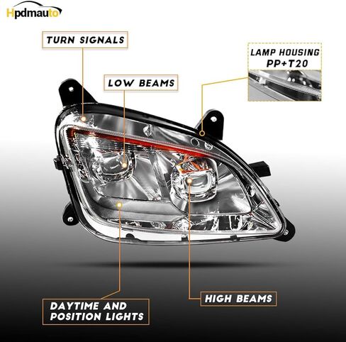 Fit for 2011-2023 Peterbilt 579 587 Class 8 Truck LED Headlight Headlamp Chrome Housing Assembly Replacement Left (Chrome, Pair) in Kuwait