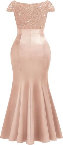 MISSMAY Women's Plus Size V Neck Sequin Lace with Satin Ruffle Trim Slit Mermaid Hem Evening Party Fomal Dress in Saudi Arabia