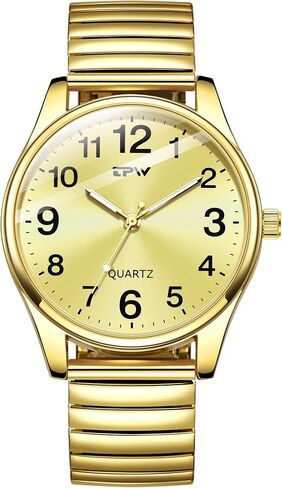 Gosasa Small Gold Watches for Women Easy-to-Read Large Number Dial Waterproof Stainless Steel Bracelet Expansion Band Classic Analog Wrist Watch for Seniors in Saudi Arabia