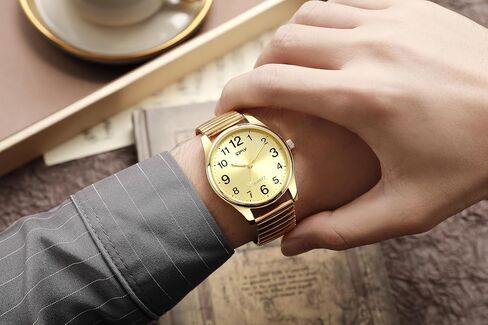 Gosasa Small Gold Watches for Women Easy-to-Read Large Number Dial Waterproof Stainless Steel Bracelet Expansion Band Classic Analog Wrist Watch for Seniors in Saudi Arabia