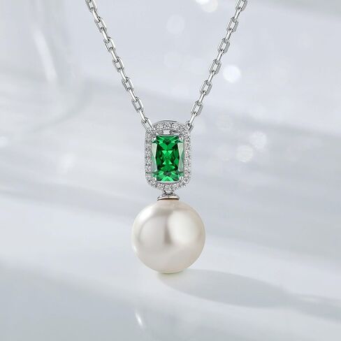 12MM White Pearl Jewelry Set for Women, Sterling Silver Halo Stud Earrings Emerald Cut Simulated Diamond Dangle Pendant Necklace in Saudi Arabia