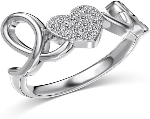LOVE Sterling Silver Heart Ring with Cubic Zirconia, 925 Silver, Rhodium Plated in Saudi Arabia