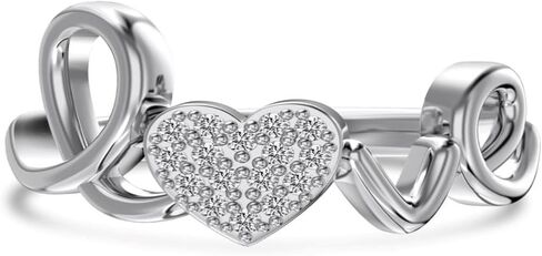 LOVE Sterling Silver Heart Ring with Cubic Zirconia, 925 Silver, Rhodium Plated in Saudi Arabia