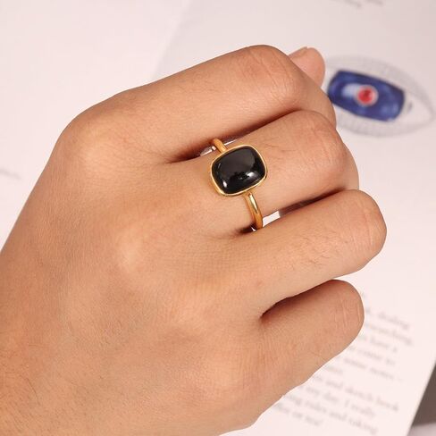 925 فضة أونيكس أسود | خاتم سوليتير نحاسي فيروزي للنساء، شكل وسادة 8 × 10 ملم، خاتم حجر كريم مقاس 5 إلى 10 in Kuwait