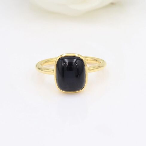 925 فضة أونيكس أسود | خاتم سوليتير نحاسي فيروزي للنساء، شكل وسادة 8 × 10 ملم، خاتم حجر كريم مقاس 5 إلى 10 in Kuwait