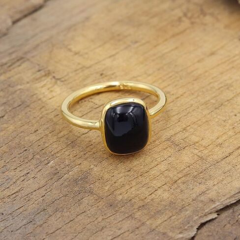 925 فضة أونيكس أسود | خاتم سوليتير نحاسي فيروزي للنساء، شكل وسادة 8 × 10 ملم، خاتم حجر كريم مقاس 5 إلى 10 in Kuwait