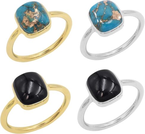 925 فضة أونيكس أسود | خاتم سوليتير نحاسي فيروزي للنساء، شكل وسادة 8 × 10 ملم، خاتم حجر كريم مقاس 5 إلى 10 in Kuwait