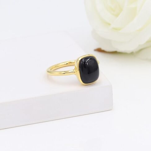 925 فضة أونيكس أسود | خاتم سوليتير نحاسي فيروزي للنساء، شكل وسادة 8 × 10 ملم، خاتم حجر كريم مقاس 5 إلى 10 in Kuwait