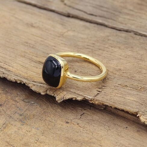 925 فضة أونيكس أسود | خاتم سوليتير نحاسي فيروزي للنساء، شكل وسادة 8 × 10 ملم، خاتم حجر كريم مقاس 5 إلى 10 in Kuwait