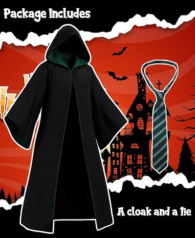 Kidukso Wizard Robe Adult Wizard Cloak with Tie Unisex Wizard Costume Hooded Uniform Magical Witch Robe Cloak Cape in Kuwait