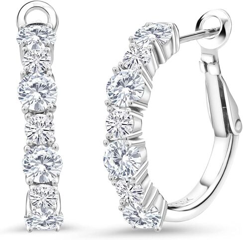 Gem Stone King 925 Sterling Silver White Moissanite Hoop Earrings For Women (2.44 Cttw, Gemstone Birthstone, Round 4MM and 3MM) in Saudi Arabia