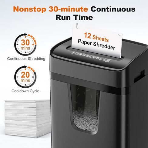Bonsaii 12 Sheet Paper Shredder for Home Office, Heavy Duty Shredder with 5.5 Gal Pullout Bin, 15 Mins Running Time, Cross Cut Shredder for CD, Credit Card, Document, Mail P-4 Security Level in Saudi Arabia