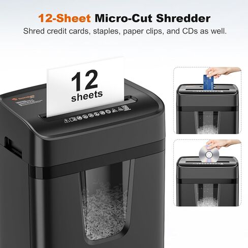 Bonsaii 12 Sheet Paper Shredder for Home Office, Heavy Duty Shredder with 5.5 Gal Pullout Bin, 15 Mins Running Time, Cross Cut Shredder for CD, Credit Card, Document, Mail P-4 Security Level in Saudi Arabia