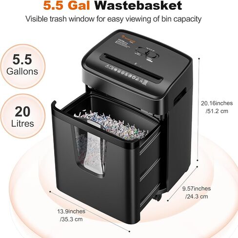 Bonsaii 12 Sheet Paper Shredder for Home Office, Heavy Duty Shredder with 5.5 Gal Pullout Bin, 15 Mins Running Time, Cross Cut Shredder for CD, Credit Card, Document, Mail P-4 Security Level in Saudi Arabia