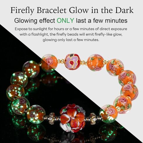 Glow in The Dark Beaded Bracelets - Firefly Beads Stretch Bracelet for Women Girls - Murano Glass Jewelry Friendship Bracelets Teacher Appreciation Gifts in Saudi Arabia