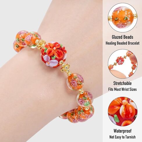 Glow in The Dark Beaded Bracelets - Firefly Beads Stretch Bracelet for Women Girls - Murano Glass Jewelry Friendship Bracelets Teacher Appreciation Gifts in Saudi Arabia