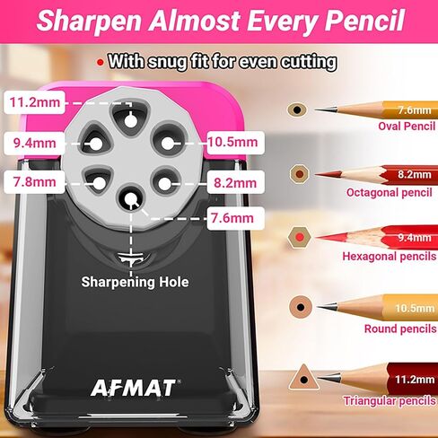 Electric Pencil Sharpener Heavy Duty, 6 Holes, Auto Stop AFMAT Pencil Sharpeners for School, Classroom Electric Sharpener for 6-11mm Pencils, 7000 Sharpening Times, Do not Eat up Colored Pencils in Kuwait