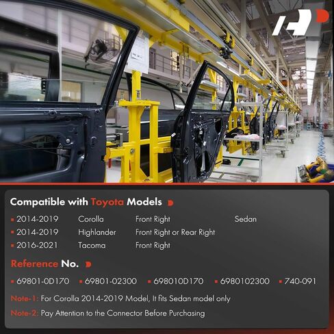A-Premium Passenger Side Power Electric Window Regulator with 6-Blade Connector Motor Compatible with Toyota Corolla 2014-2019, Highlander 2014-2019, Tacoma 2016-2021 in Saudi Arabia