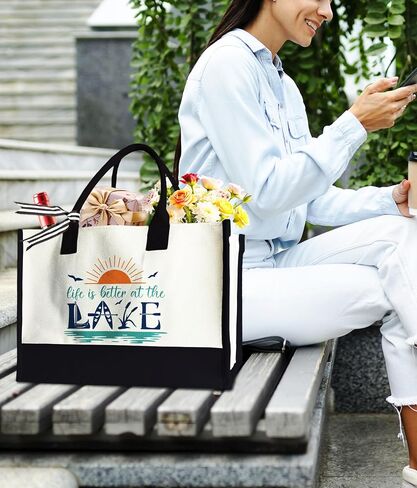 50th Birthday Tote Bag for Woman, 50 & Fabulous Bag for Grandma Wife Sister Mom, 17 x 11.8 x 7 Inches in Kuwait