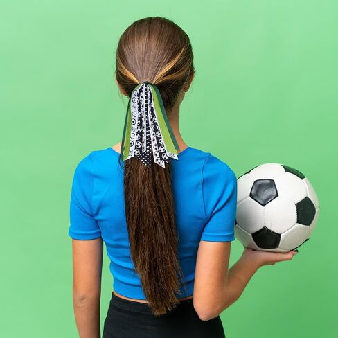 YKW 5 Pack Softball Hair Ties Ribbon Ponytail Holder for Girls - Sports Team Accessories with Baseball Stitching Pattern Scrunchies, Streamers Hair Bows Gift Set for Players, Fans, Mom (Softball) in Saudi Arabia