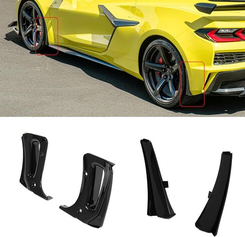 4 قطع من اللوحات الطينية الأمامية والخلفية لسيارة Chevy Corvette c8 Z06/E-Ray 2020-2025 نموذج الجسم العريض بدون واقيات طين الحفر من بلاستيك ABS (أسود لامع) in Kuwait