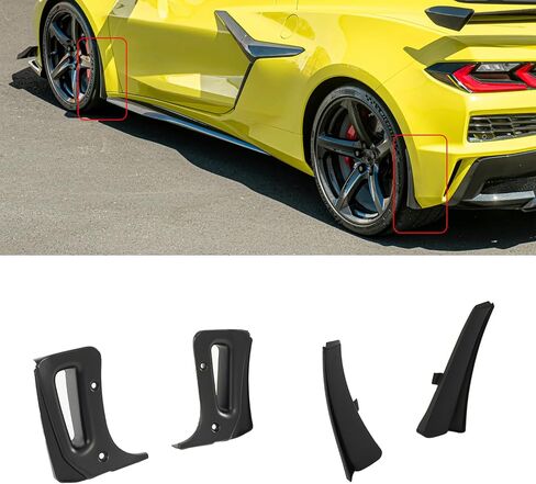 4 قطع من اللوحات الطينية الأمامية والخلفية لسيارة Chevy Corvette c8 Z06/E-Ray 2020-2025 نموذج الجسم العريض بدون واقيات طين الحفر من بلاستيك ABS (أسود لامع) in Kuwait