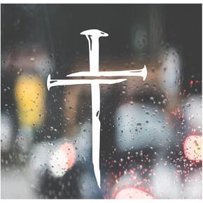 Custom Decal Car for Cross of Nails, Christian for Car, Truck, Tumbler, Window, Helmet, Bumper, Decal for Laptop, Phone, Home Decoration / 5 in x 3 in/White in Saudi Arabia