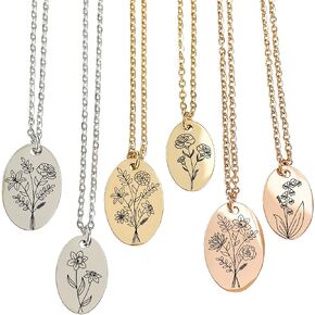Mother's Day Birth Flower Name Necklace Personalized 18K Gold Plated Birth Month Flower Necklace Dainty Flower Necklace Custom Jewelry Birthday Gift for Women in Saudi Arabia