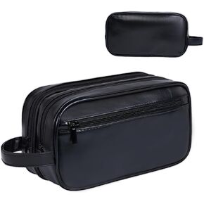 Mens travel toiletry bag, Gift For Men，PU Leather Water Resistant Cosmetic Bag Dopp Kit Shaving Pouch with Large Capacity for Toiletries Accessories(Black) in Saudi Arabia