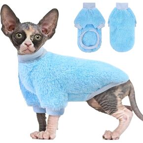 SUNFURA Sphynx Cat Sweater, Hairless Cats Turtleneck Pullover Kitten Sweaters for Cats Only, Warm and Soft Cat Pajamas Shirt with Sleeves Pet Winter Clothes Fleece Jumpsuit for Cats Puppy, Pink M in Kuwait