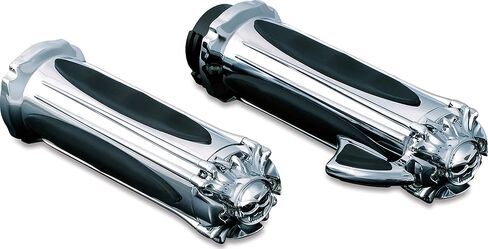Kuryakyn 6295 Premium Handlebar Grips with Zombie End Caps and Throttle Boss for Dual Cable Throttle Control: 1982-2019 Harley-Davidson Motorcycles, Chrome, 1 Pair in Kuwait