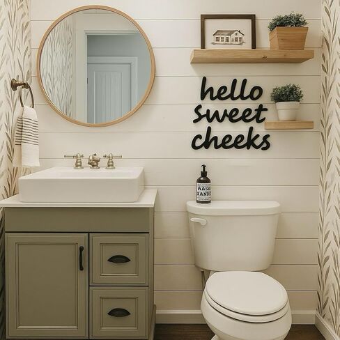 Hello Sweet Cheeks Wall Decor – Funny Rustic Wooden Sign for Restroom or Toilet – Boho Farmhouse Style Picture Plaque for Home or Apartment (Black) in Saudi Arabia