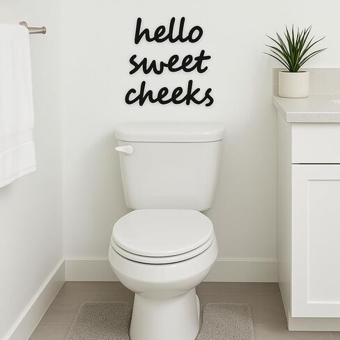 Hello Sweet Cheeks Wall Decor – Funny Rustic Wooden Sign for Restroom or Toilet – Boho Farmhouse Style Picture Plaque for Home or Apartment (Black) in Saudi Arabia