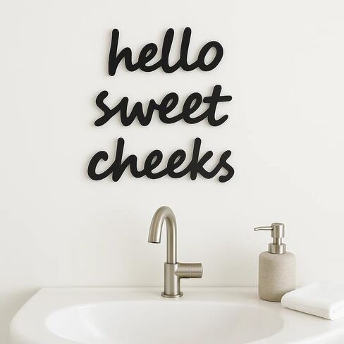 Hello Sweet Cheeks Wall Decor – Funny Rustic Wooden Sign for Restroom or Toilet – Boho Farmhouse Style Picture Plaque for Home or Apartment (Black) in Saudi Arabia