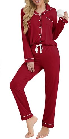 Women's Pajama Sets Long Sleeve Button Down Sleepwear Soft Pjs Lounge Sets for Women 2 Piece in Saudi Arabia