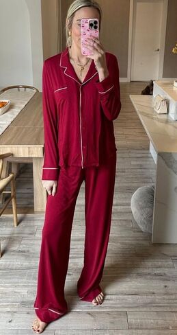 Women's Pajama Sets Long Sleeve Button Down Sleepwear Soft Pjs Lounge Sets for Women 2 Piece in Saudi Arabia