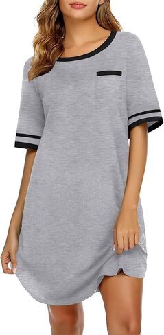 Ekouaer Cotton Nightgowns for Women Soft Sleepwear Comfy Short Sleeve Sleep Shirts Crew Neck Night Shirts with Pocket S-3XL in Saudi Arabia