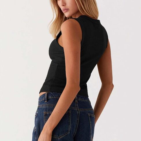 Women Button Down Tank Tops Ribbed Button Up Open Front Sleeveless Shirts Going Out Tops Slim Fit Cami Shirts in Saudi Arabia