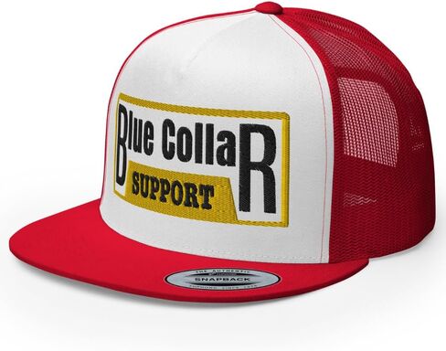 NG Support Blue Collar Embroidered Flat Bill Trucker Hat High Crown Adjustable Cap in Saudi Arabia