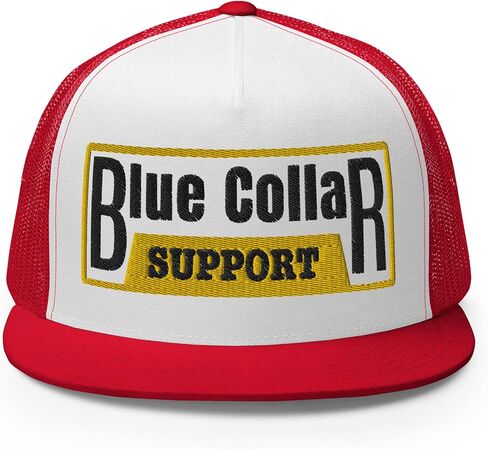 NG Support Blue Collar Embroidered Flat Bill Trucker Hat High Crown Adjustable Cap in Saudi Arabia