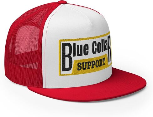 NG Support Blue Collar Embroidered Flat Bill Trucker Hat High Crown Adjustable Cap in Saudi Arabia