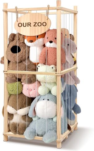Stuffed Animal Storage Organizer - Thick Wooden Toy Zoo for Playroom & Bedroom, Large Plushies Holder with Cute Jail Cage Design, Plush Toy Display Tower Shelf in Kuwait