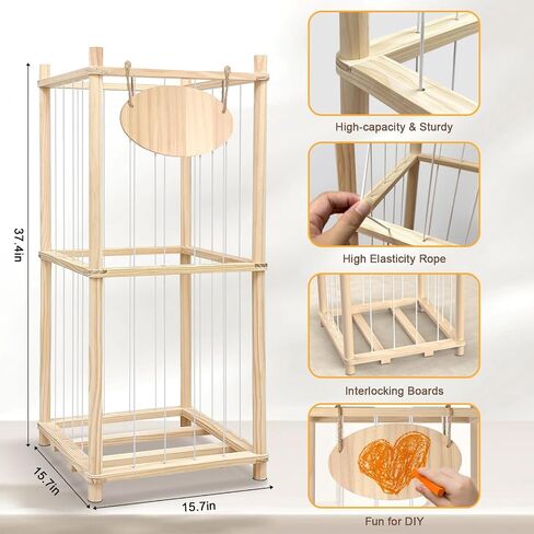 Stuffed Animal Storage Organizer - Thick Wooden Toy Zoo for Playroom & Bedroom, Large Plushies Holder with Cute Jail Cage Design, Plush Toy Display Tower Shelf in Kuwait