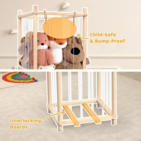 Stuffed Animal Storage Organizer - Thick Wooden Toy Zoo for Playroom & Bedroom, Large Plushies Holder with Cute Jail Cage Design, Plush Toy Display Tower Shelf in Kuwait