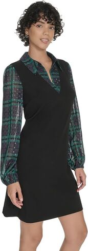 Tommy Hilfiger Womens Long Sleeves Collared V Neck Shift Dress in Saudi Arabia