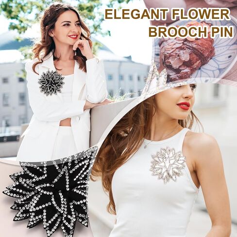 PATIKIL Flower Brooch Pin for Women, Rhinestone Rose Flower Brooch Dainty Fabric Floral Boutonnieres Corsage Lapel Pins for Women Wedding Party Dance Gift Clothes Accessories in Saudi Arabia